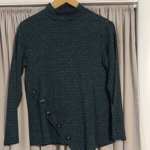 Asymmetric Button-Embellished Leighweight Mock-Turtleneck